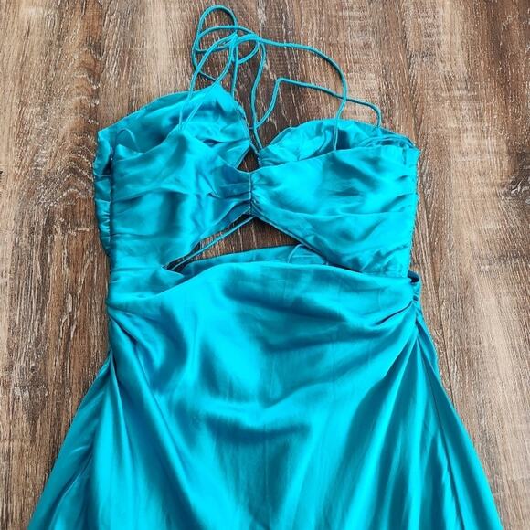 The Sei for FWRD Asymmetric Strappy Gown in Aqua Blue Size 8 Silk Sleeveless - Picture 9 of 16